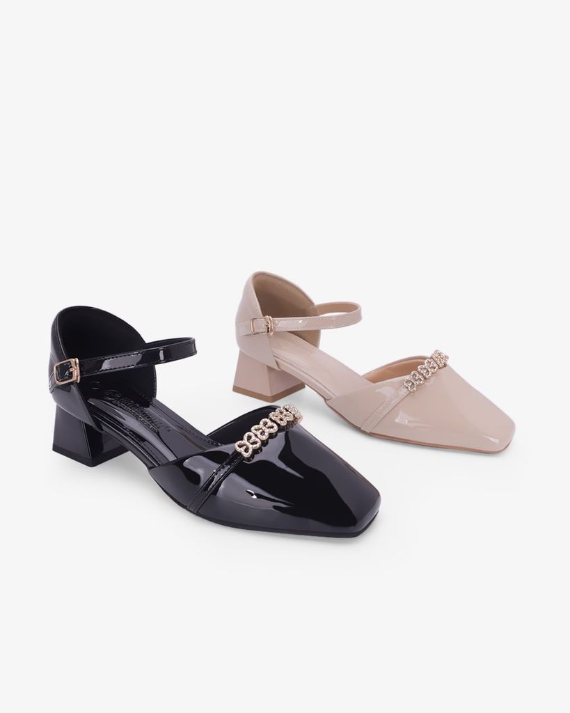 Giày Sandal Cao Gót Hạnh Dung Quai Đính Hoa Ánh Kim HD11176AV