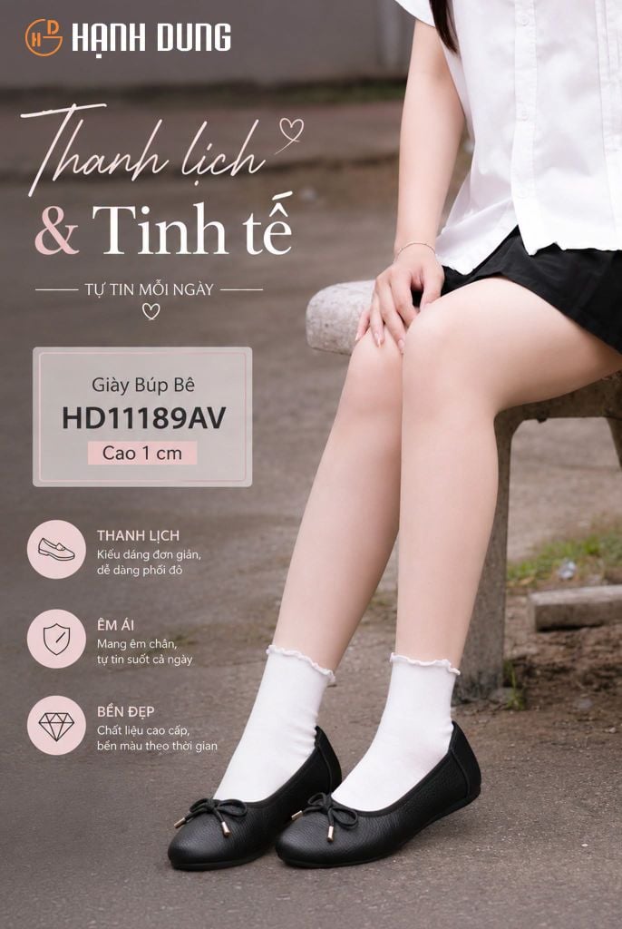 Giày Búp Bê Hạnh Dung Nơ Dây HD11189AV