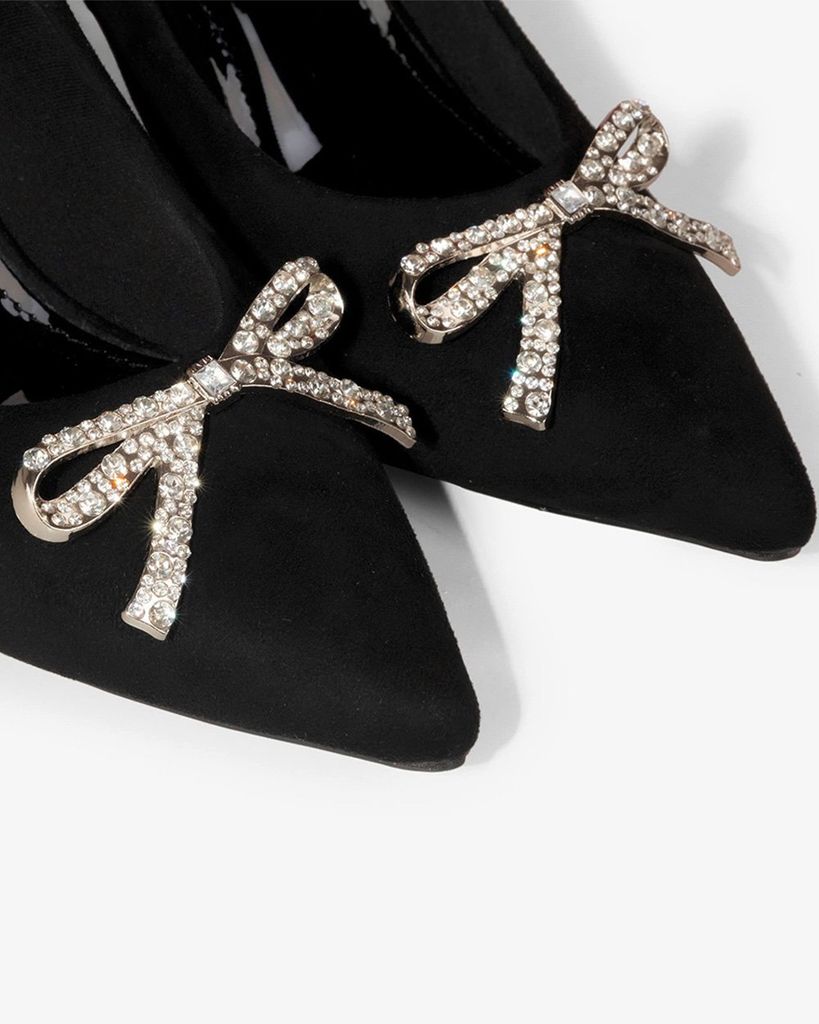 Giày Cao Gót Hạnh Dung Gót Bạc Nơ Phối Nhung HD1118AV