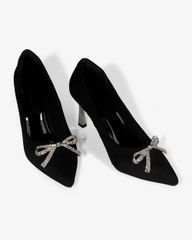 Giày Cao Gót Hạnh Dung Gót Bạc Nơ Phối Nhung HD1118AV