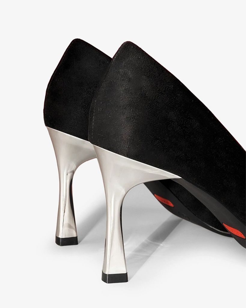 Giày Cao Gót Hạnh Dung Gót Bạc Nơ Phối Nhung HD1118AV