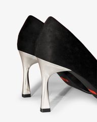 Giày Cao Gót Hạnh Dung Gót Bạc Nơ Phối Nhung HD1118AV