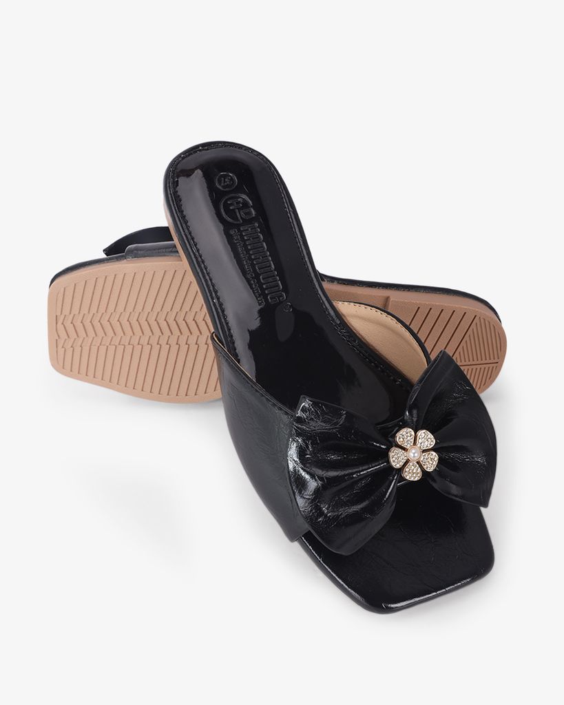 Dép Xẹp Hạnh Dung Bản Nơ Khóa Hoa HD12295AM