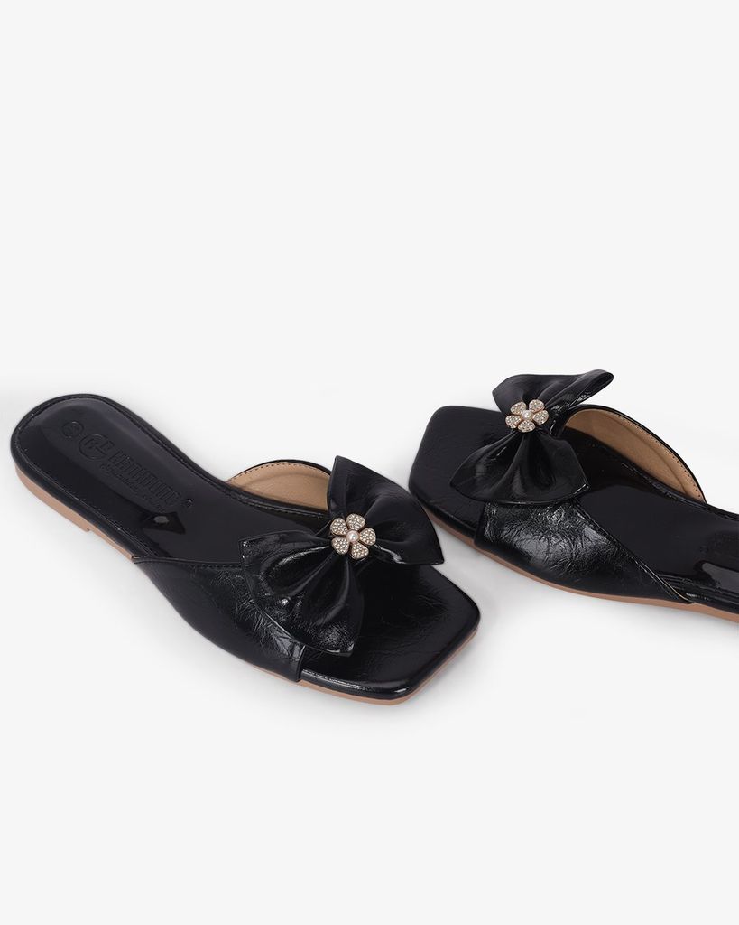 Dép Xẹp Hạnh Dung Bản Nơ Khóa Hoa HD12295AM