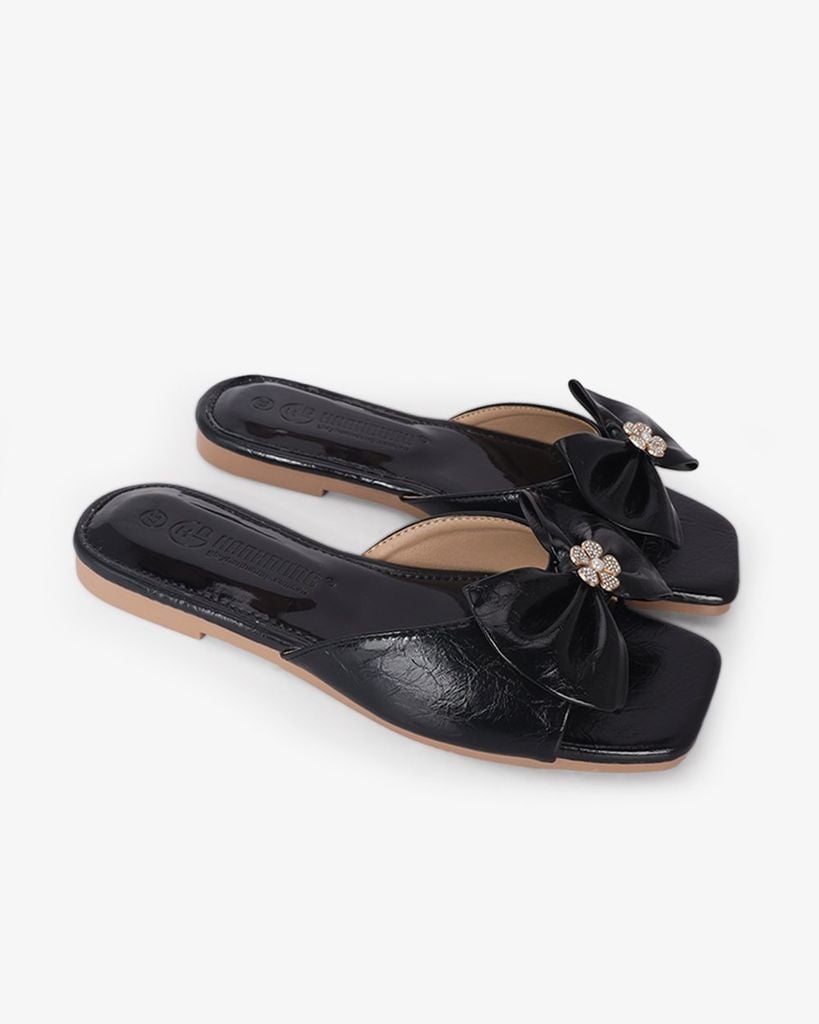 Dép Xẹp Hạnh Dung Bản Nơ Khóa Hoa HD12295AM