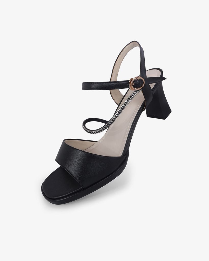 Sandal Cao Gót Hạnh Dung Quai Ngang Dây Xoàn Mảnh HD27309BI