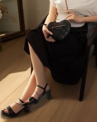 Sandal Cao Gót Hạnh Dung Quai Ngang Dây Xoàn Mảnh HD27309BI