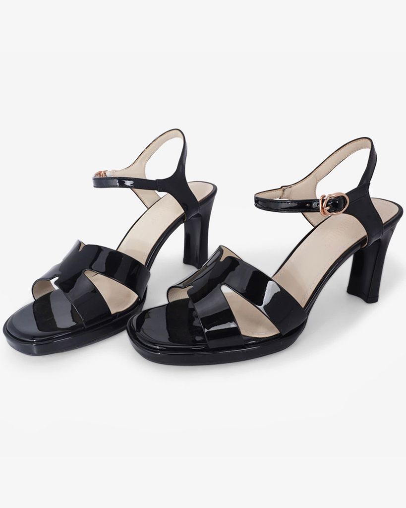 Sandal Cao Gót Hạnh Dung Quai Bóng Chữ H HD27311BI