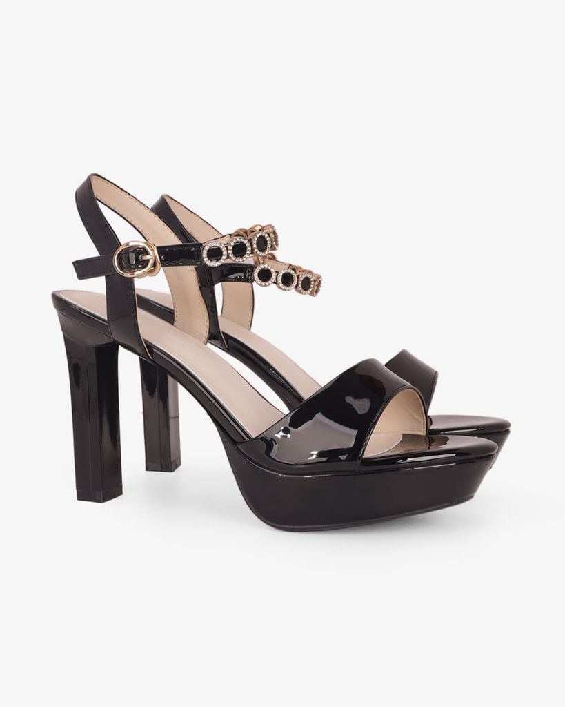 Sandal Hạnh Dung Cao Gót Quai Cổ Chân Đính Khoen HD27331BI