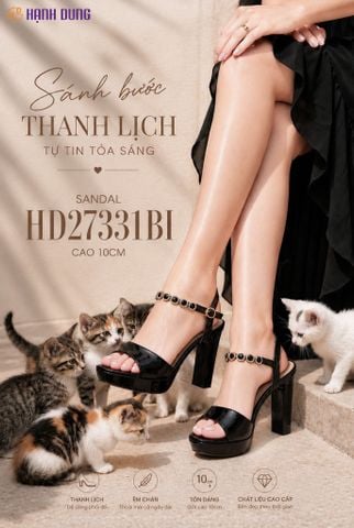 Sandal Hạnh Dung Cao Gót Quai Cổ Chân Đính Khoen HD27331BI