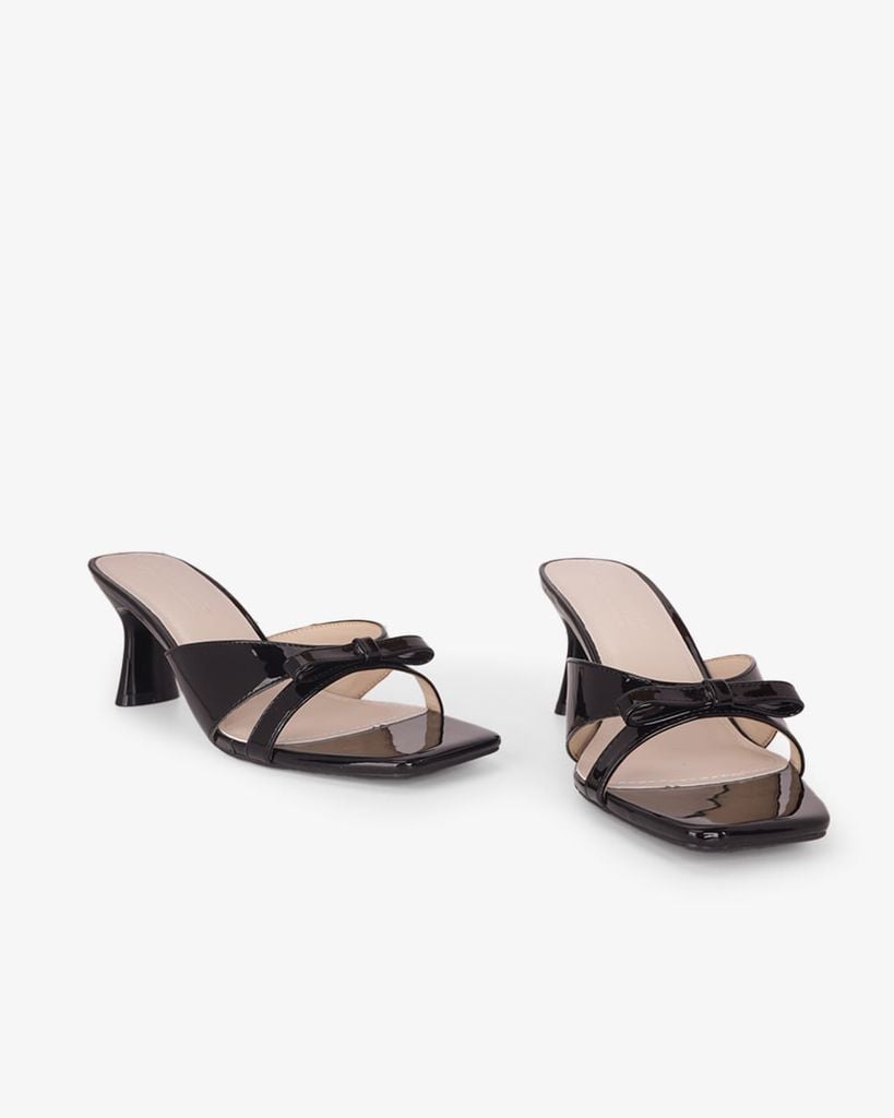 Dép Cao Gót Hạnh Dung Quai Ngang Quấn Nơ HD27332BI