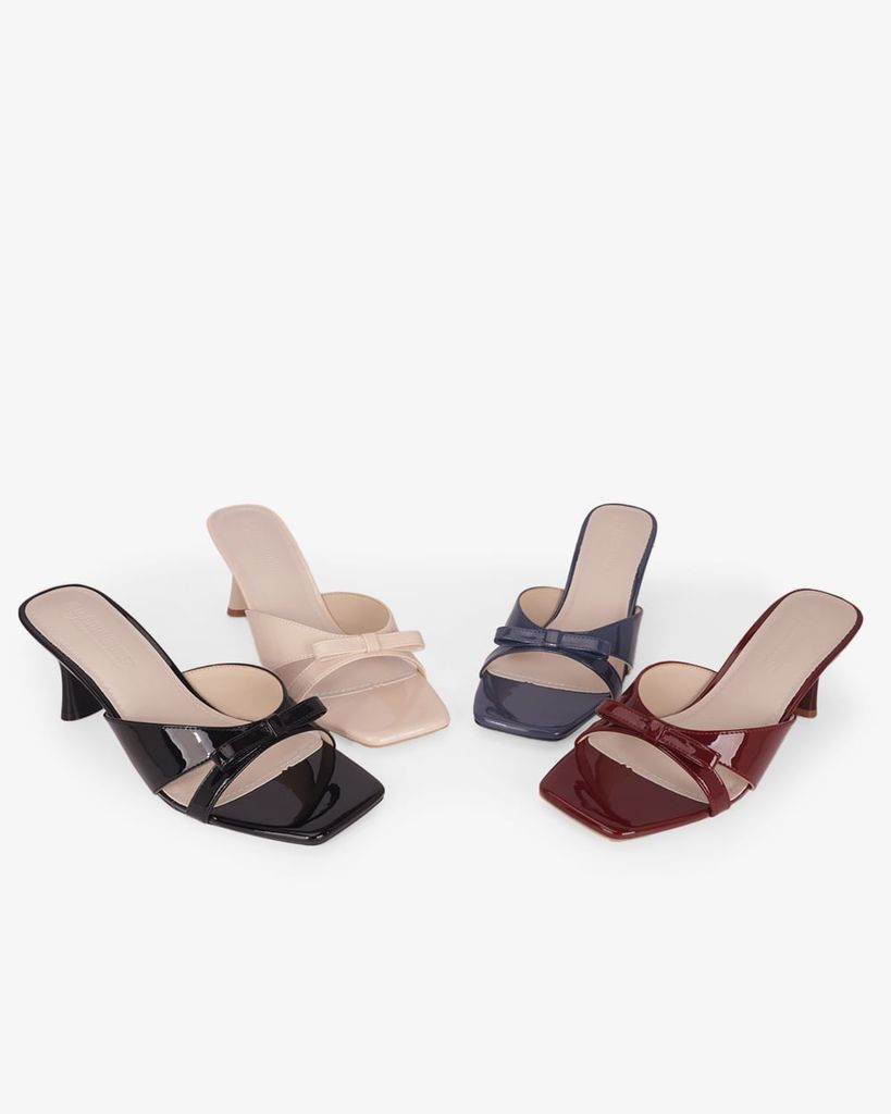 Dép Cao Gót Hạnh Dung Quai Ngang Quấn Nơ HD27332BI