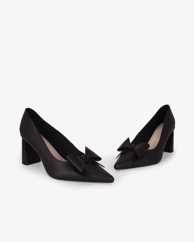 Giày Cao Gót Hạnh Dung Mũi Nhọn Khóa Nơ HD27333BI