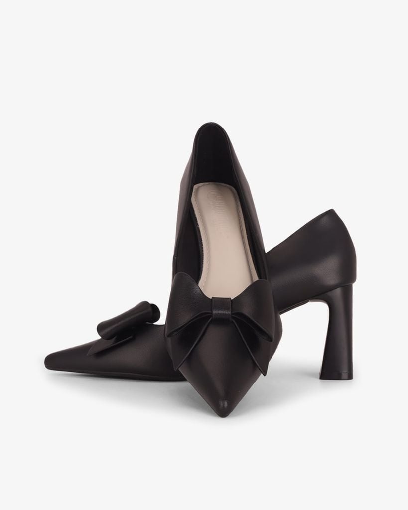 Giày Cao Gót Hạnh Dung Mũi Nhọn Khóa Nơ HD27333BI