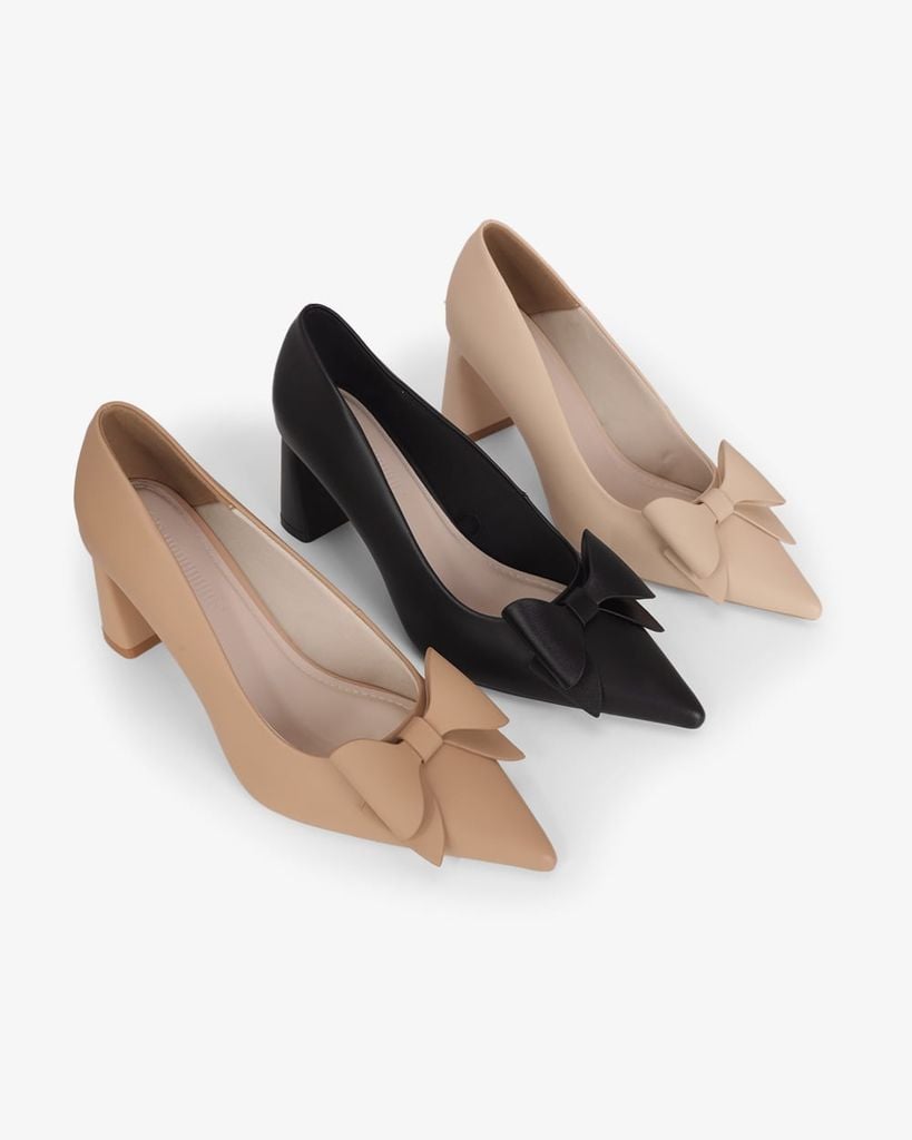 Giày Cao Gót Hạnh Dung Mũi Nhọn Khóa Nơ HD27333BI