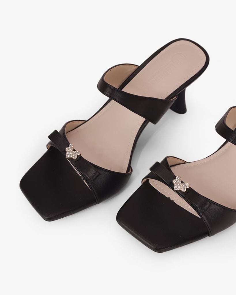 Dép Cao Gót Hạnh Dung Quai Đôi Khóa Nơ HD27334BI