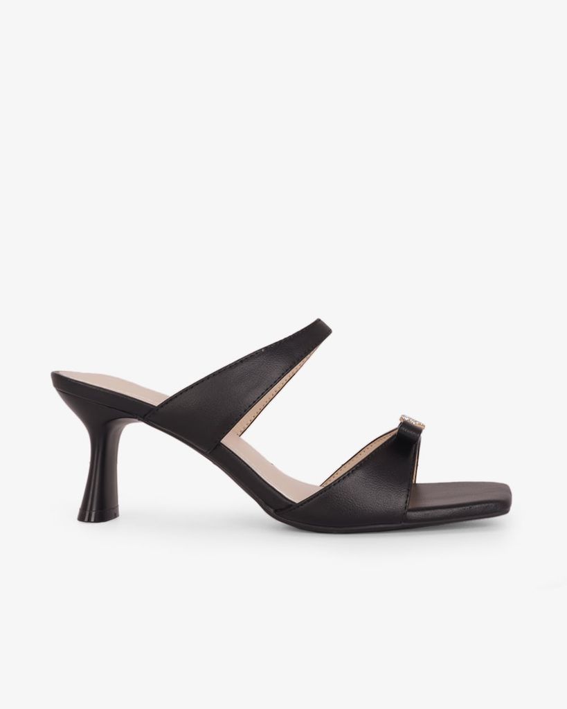 Dép Cao Gót Hạnh Dung Quai Đôi Khóa Nơ HD27334BI