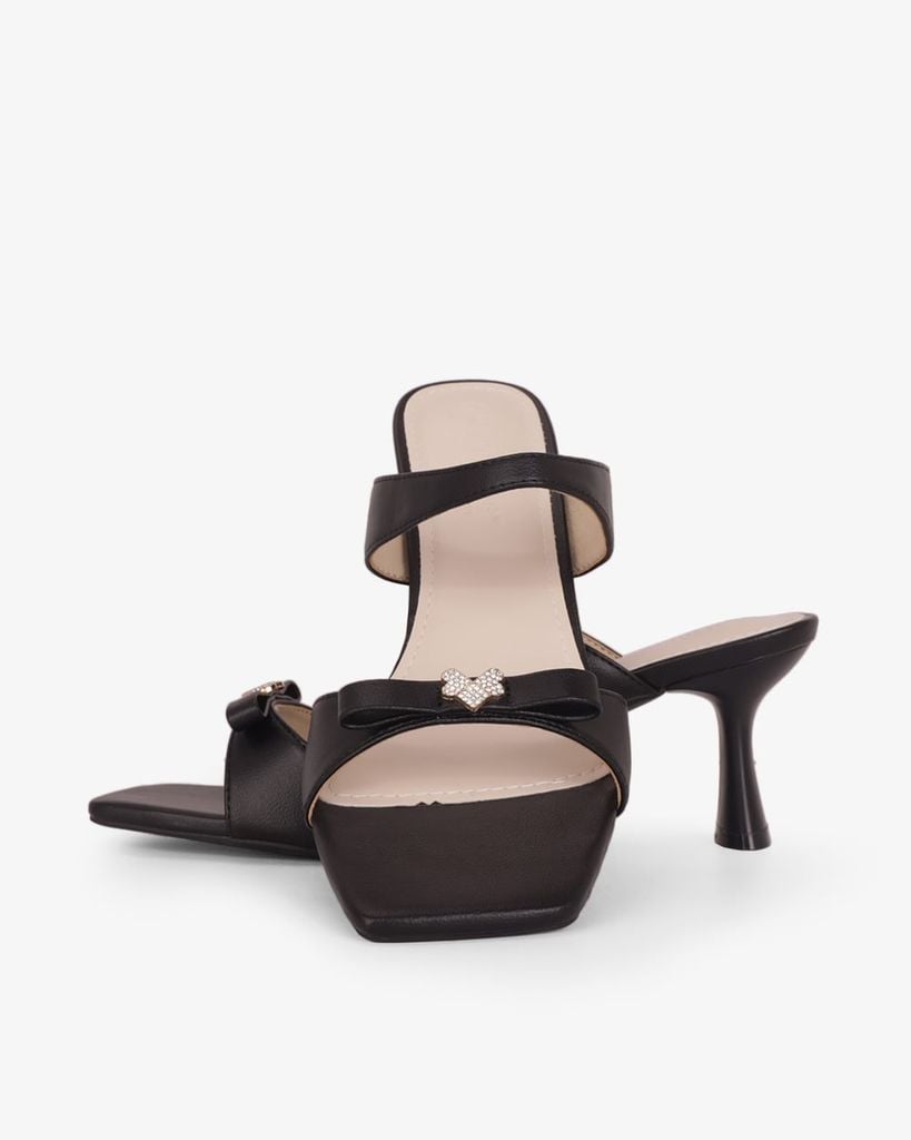 Dép Cao Gót Hạnh Dung Quai Đôi Khóa Nơ HD27334BI