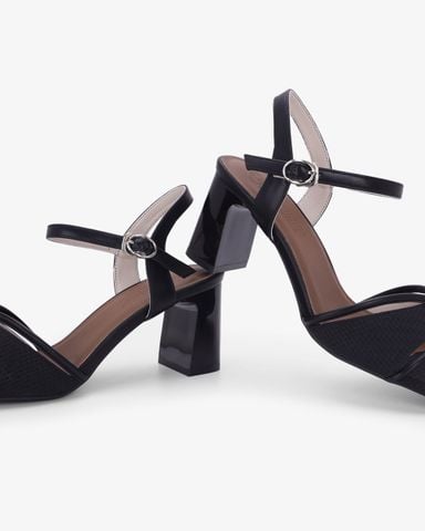 Sandal Hạnh Dung Cao Gót Nơ Quai Mảnh HD27348BI