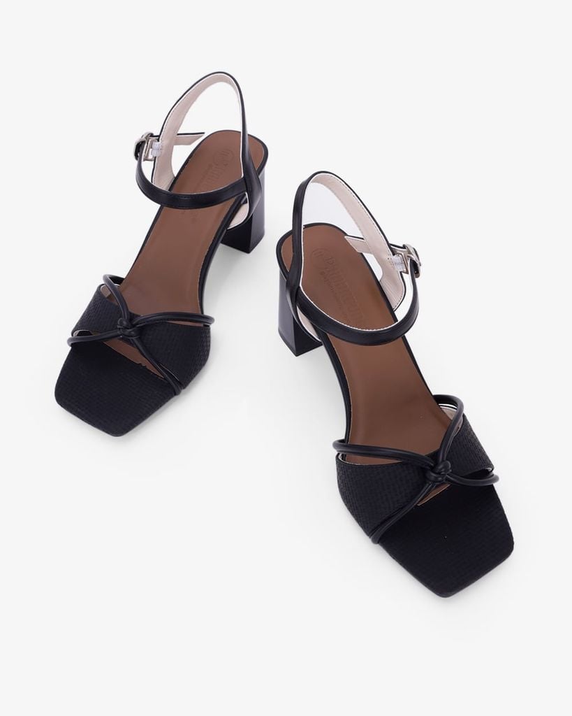 Sandal Hạnh Dung Cao Gót Nơ Quai Mảnh HD27348BI