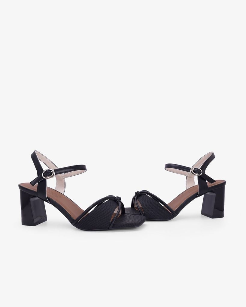Sandal Hạnh Dung Cao Gót Nơ Quai Mảnh HD27348BI
