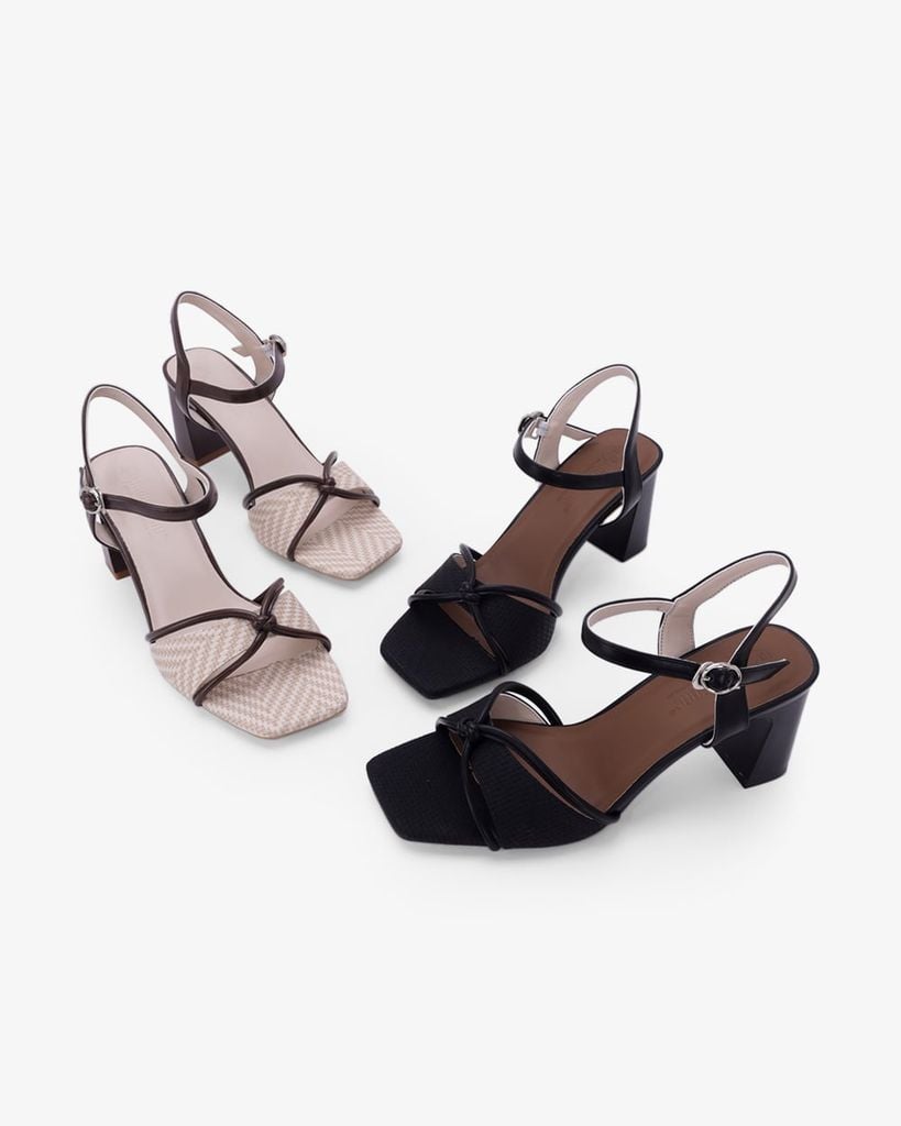Sandal Hạnh Dung Cao Gót Nơ Quai Mảnh HD27348BI
