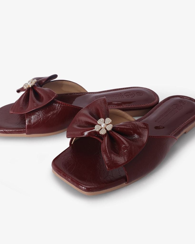 Dép Xẹp Hạnh Dung Bản Nơ Khóa Hoa HD12295AM