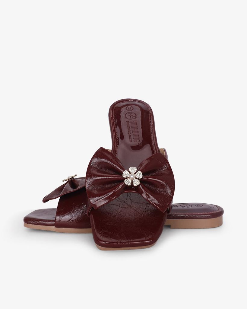 Dép Xẹp Hạnh Dung Bản Nơ Khóa Hoa HD12295AM