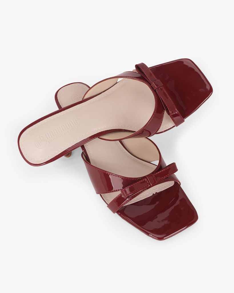 Dép Cao Gót Hạnh Dung Quai Ngang Quấn Nơ HD27332BI