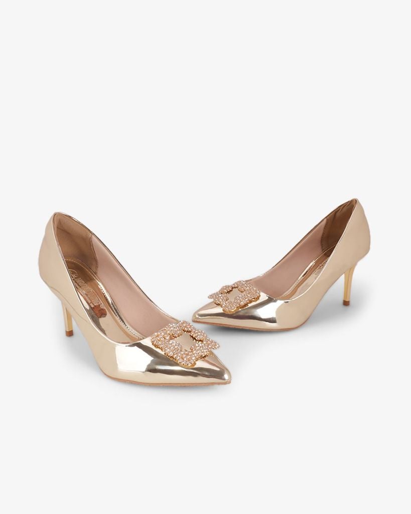 Giày Cao Gót Hạnh Dung Khóa Vuông Bông Tuyết HD0949AS