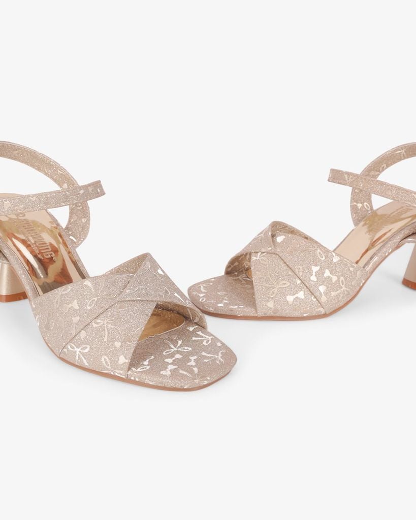 Sandal Hạnh Dung Cao Gót Quai Chéo Kim Tuyến Nơ HD29196AY