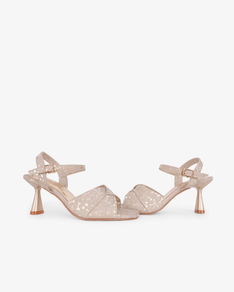 Sandal Hạnh Dung Cao Gót Quai Chéo Kim Tuyến Nơ HD29196AY