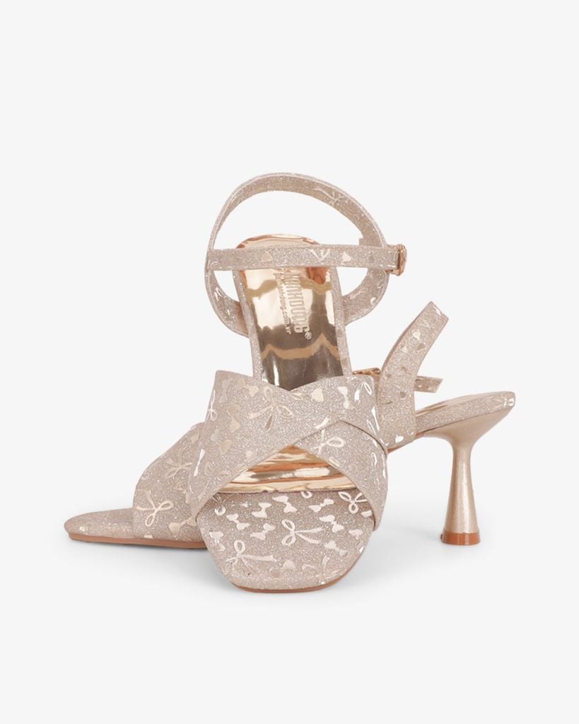 Sandal Hạnh Dung Cao Gót Quai Chéo Kim Tuyến Nơ HD29196AY