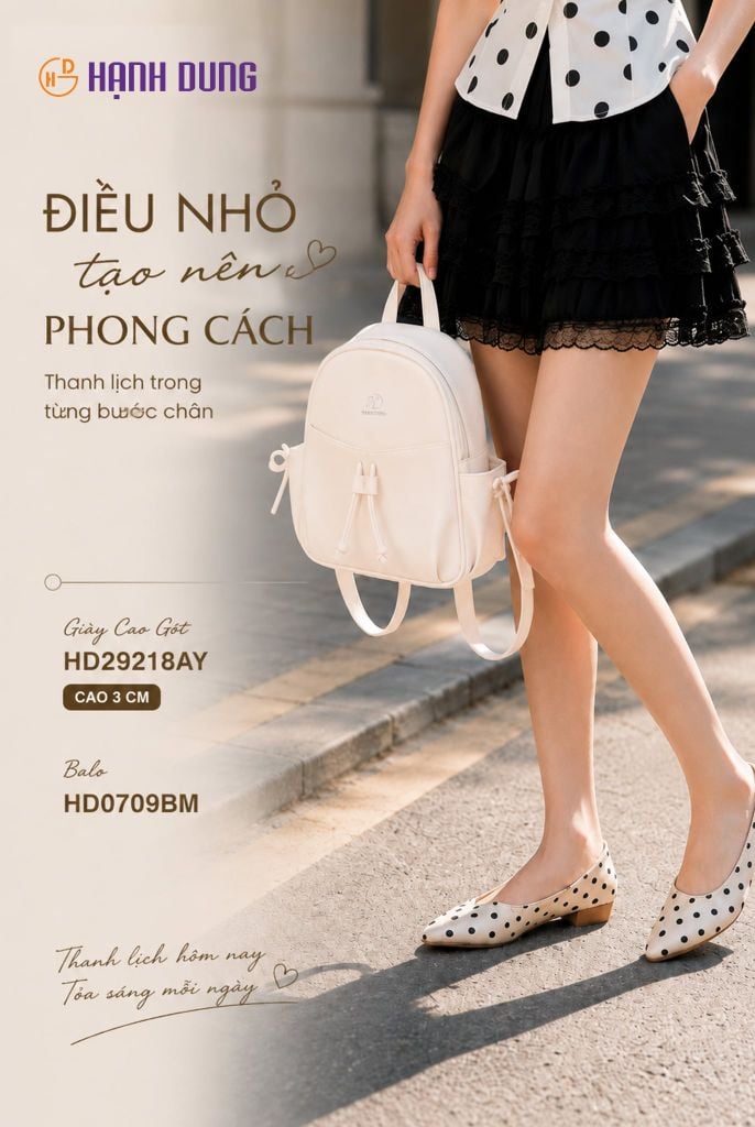 Giày Cao Gót Hạnh Dung Chấm Bi HD29218AY
