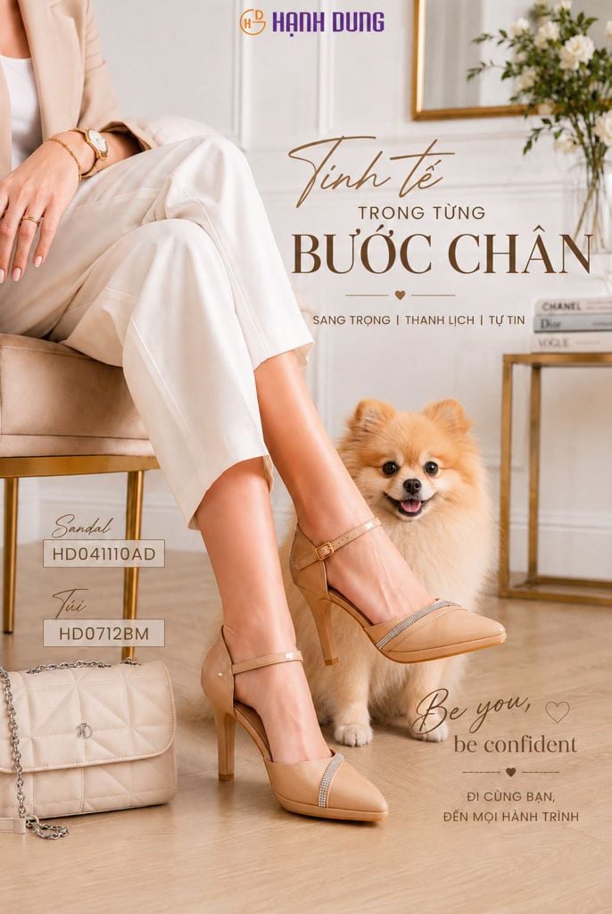 Giày Sandal Cao Gót Hạnh Dung Bít Mũi Xoàn Chéo HD041110AD