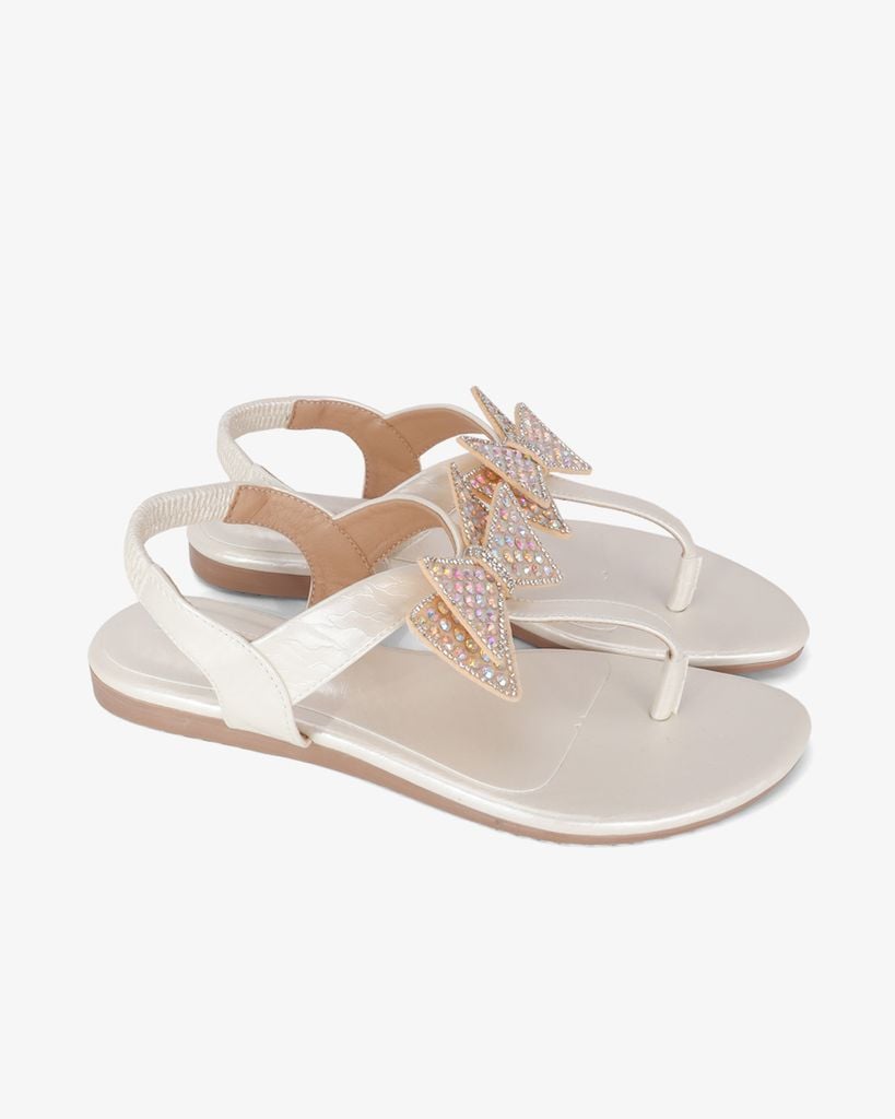 Sandal Xẹp Hạnh Dung Kẹp Nơ Đính Đá HD02245AB