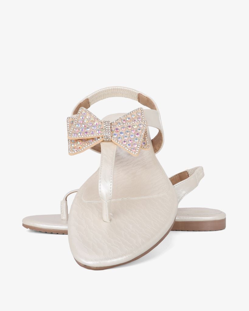 Sandal Xẹp Hạnh Dung Kẹp Nơ Đính Đá HD02245AB