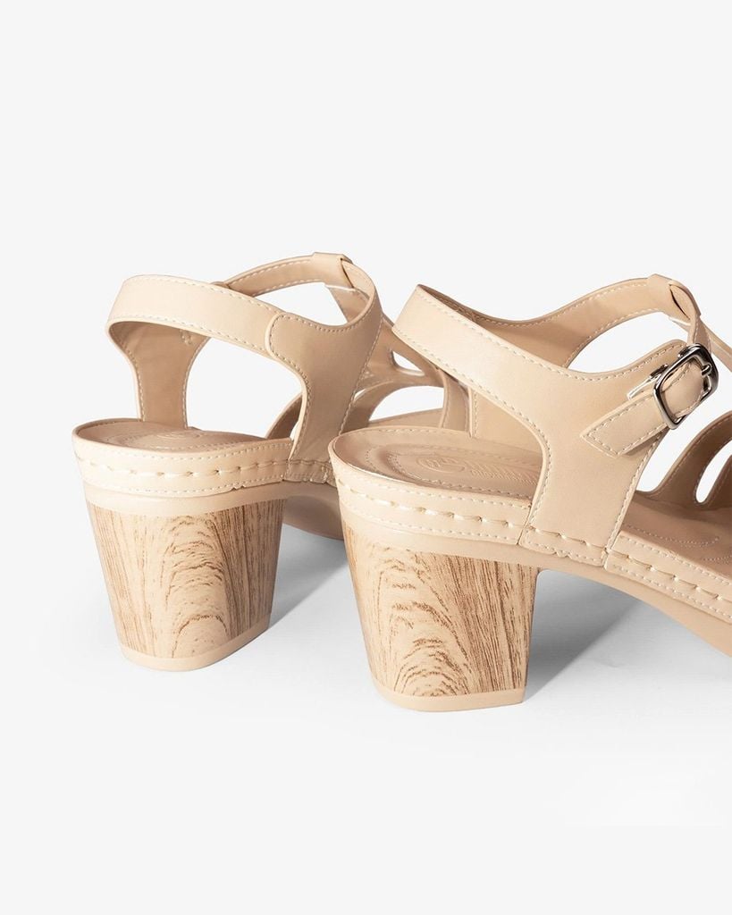 Sandal Cao Gót Hạnh Dung Quai Ngang Khoét Nối T-Strap HD0313AC