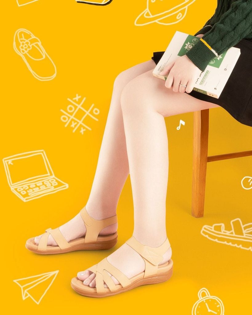 Sandal Đế Xuồng Hạnh Dung Quai Chéo Sọc Vân HD0315AC