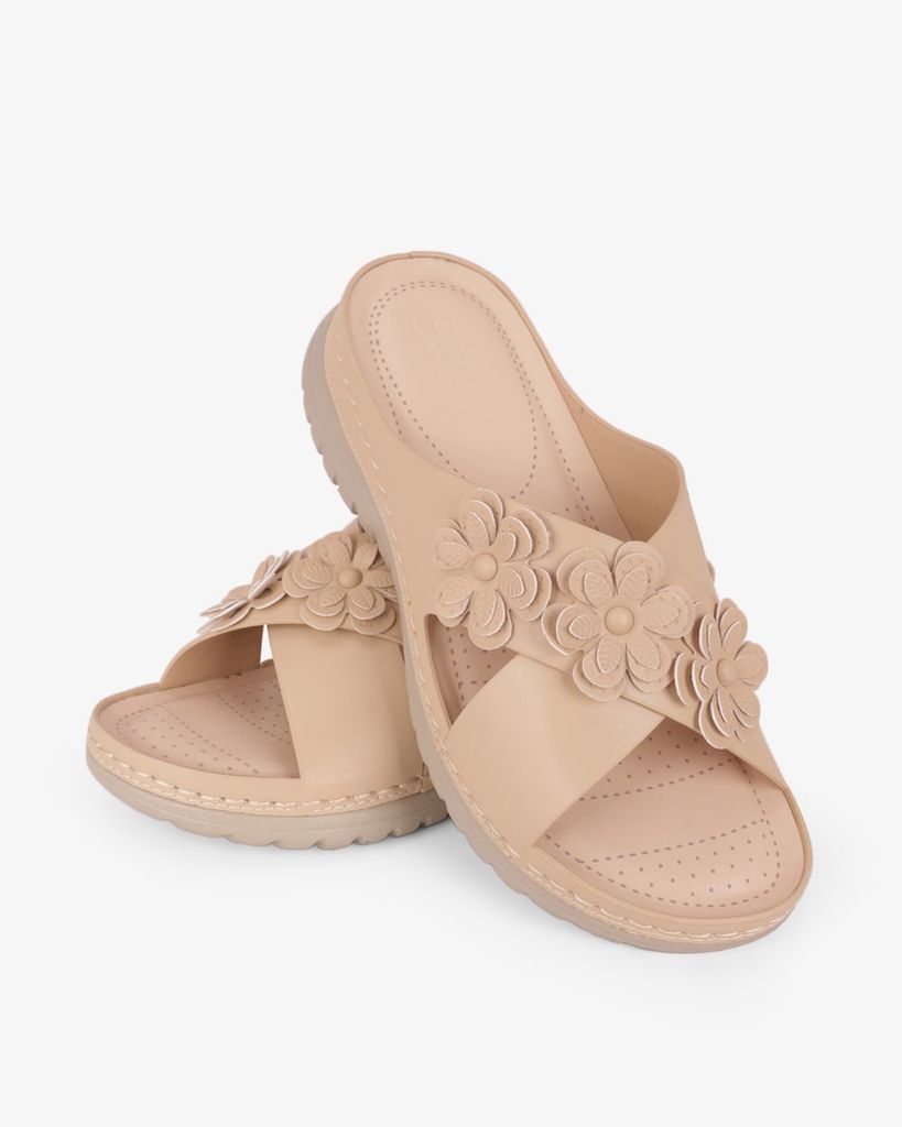 Dép Đế Xuồng Hạnh Dung Quai Đan Chéo Đính Hoa HD0327AC