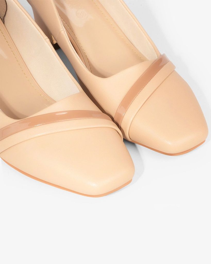 Giày Cao Gót Hạnh Dung Mũi Vuông Gót Viền Vàng HD04988AD