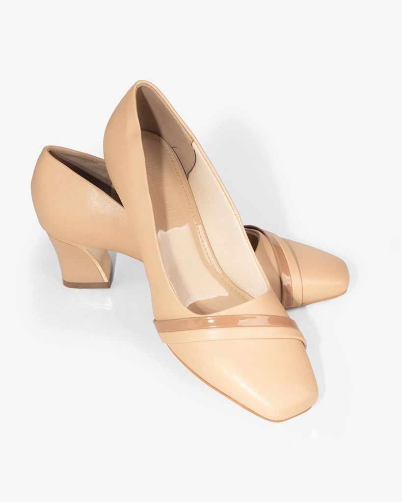 Giày Cao Gót Hạnh Dung Mũi Vuông Gót Viền Vàng HD04988AD