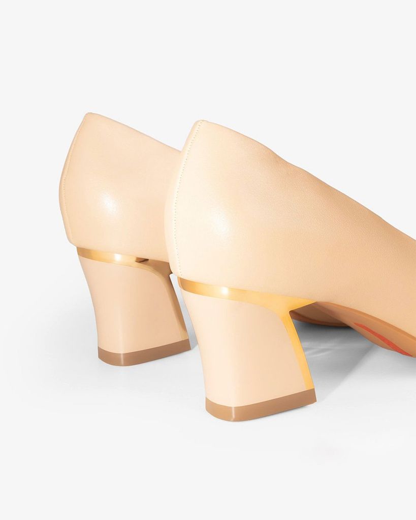 Giày Cao Gót Hạnh Dung Mũi Vuông Gót Viền Vàng HD04988AD