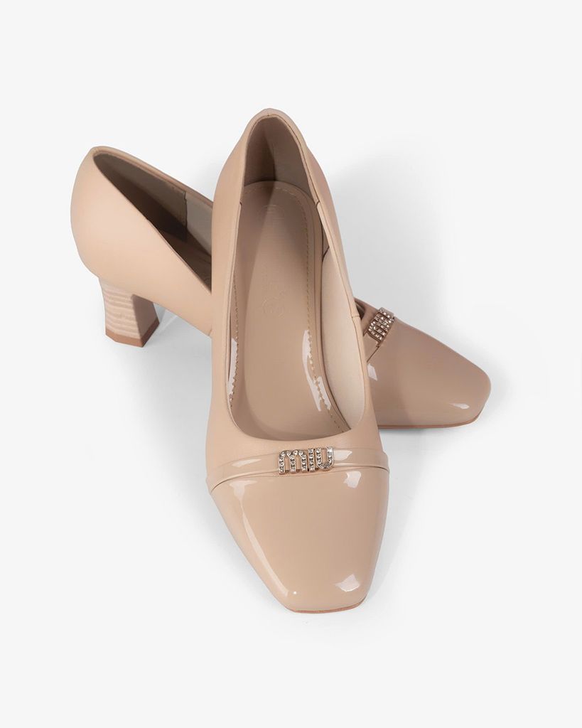 Giày Cao Gót Hạnh Dung Dây Khóa Phối Si Bóng HD04989AD