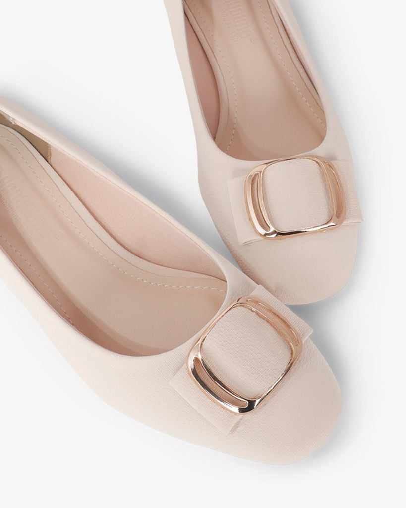 Giày Búp Bê Hạnh Dung Khóa Vuông Viền Vàng HD0933AS