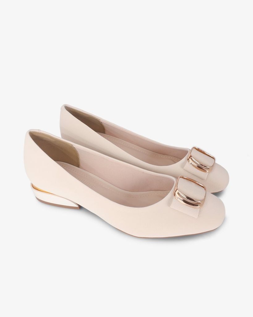 Giày Búp Bê Hạnh Dung Khóa Vuông Viền Vàng HD0933AS