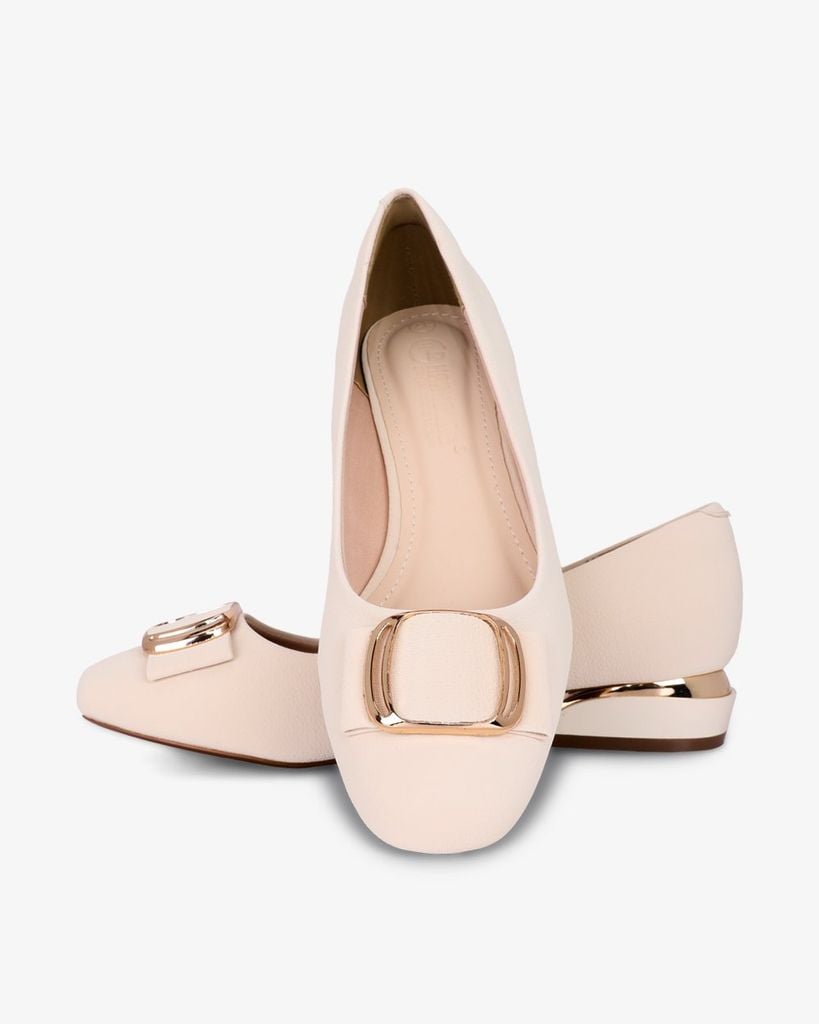 Giày Búp Bê Hạnh Dung Khóa Vuông Viền Vàng HD0933AS