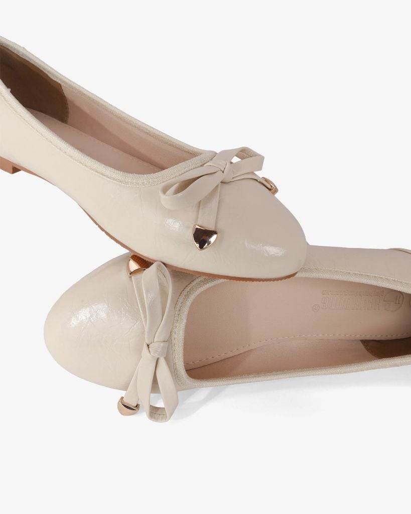 Giày Búp Bê Hạnh Dung Nơ Nút Mạ Vàng HD0936AS