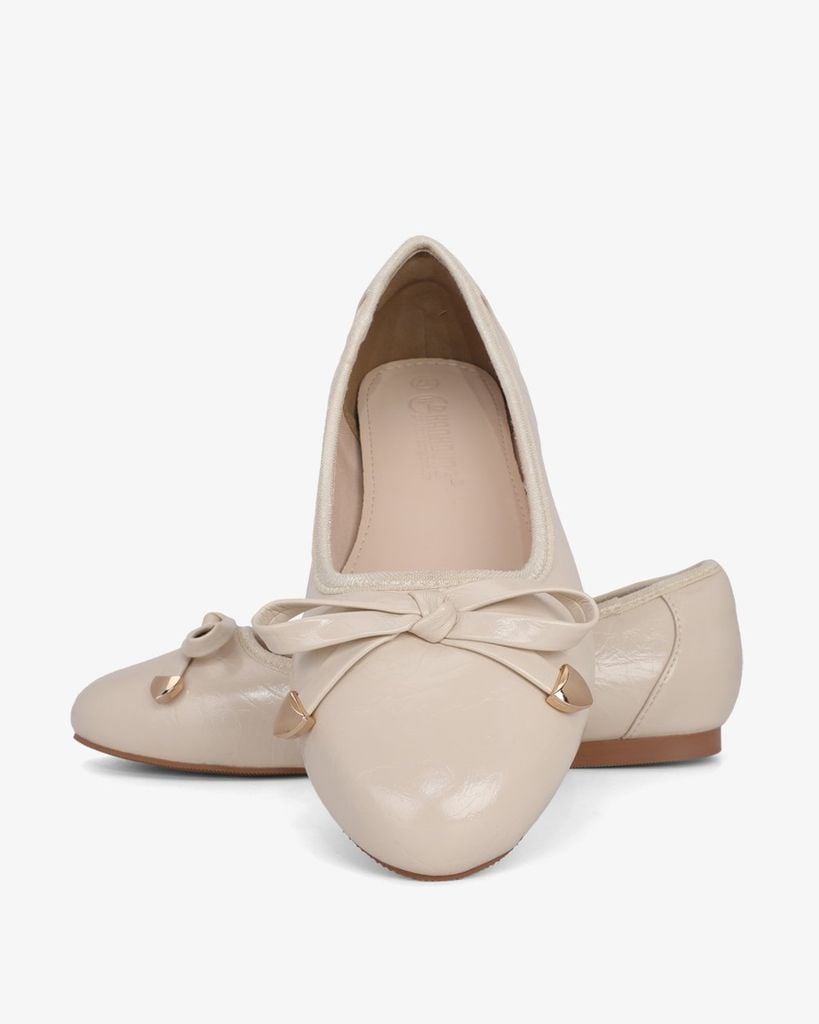 Giày Búp Bê Hạnh Dung Nơ Nút Mạ Vàng HD0936AS