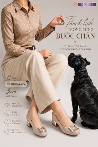 Giày Cao Gót Hạnh Dung Khóa Hoa Vuông HD0954AS